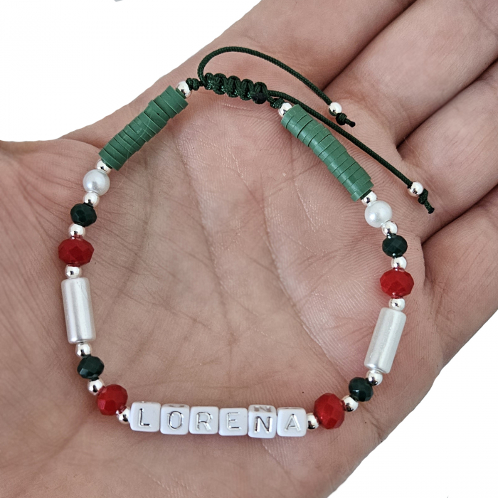 Bratara personalizata cu nume argintiu, model Craciun, cu cristale si snur ajustabil [2]