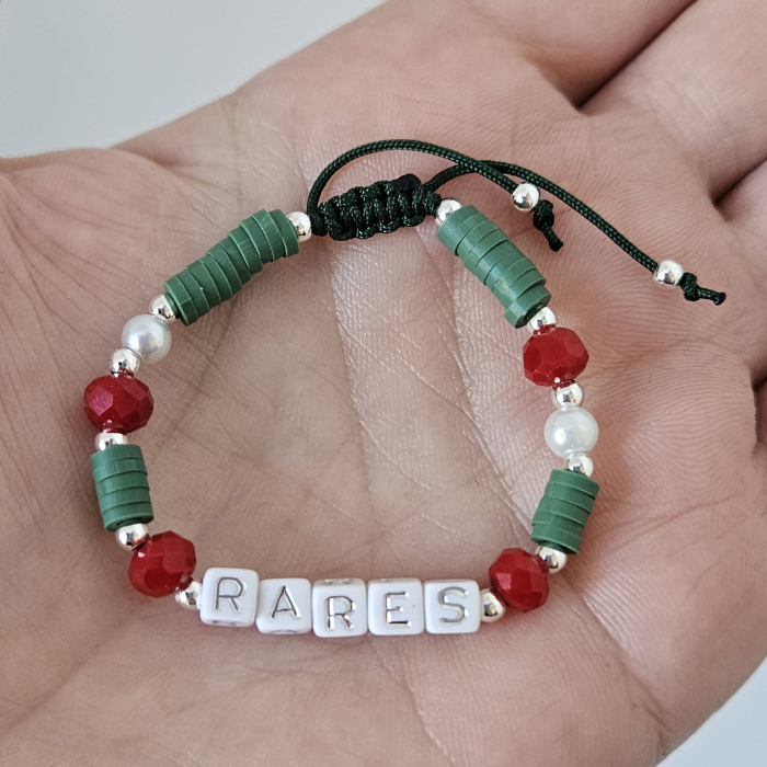 Bratara personalizata cu nume argintiu, pentru copii si bebelusi, model Craciun, cu cristale si snur ajustabil [2]