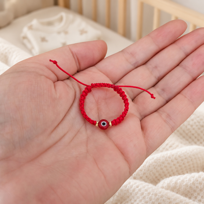 Brățară pentru bebeluși cu șnur roșu împletit macrame și ochi protector [4]
