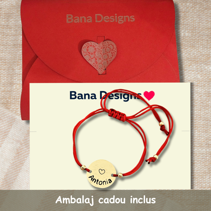 Bratara personalizata cu nume gravat pe banut placat cu aur, cu snur ajustabil [4]