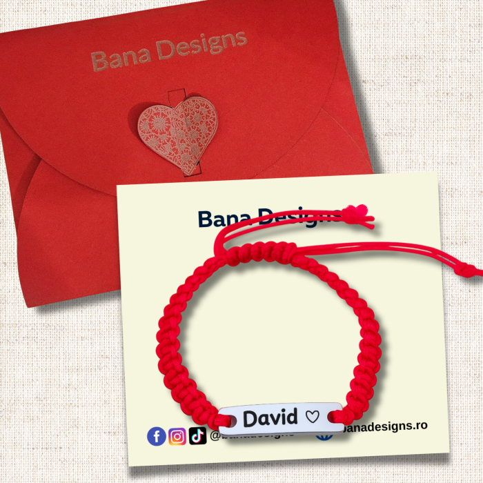 Brățară personalizată cu nume gravat pe inox argintiu waterproof, potrivită pentru bebeluși, copii și adulți. Alege mărimea și culoarea șnurului. [6]