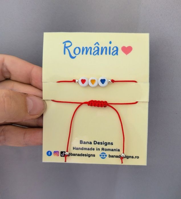 Bratara Romania, cu inimioare in culorile steagului Romanesc, suvenir din Romania cu snur ajustabil [3]