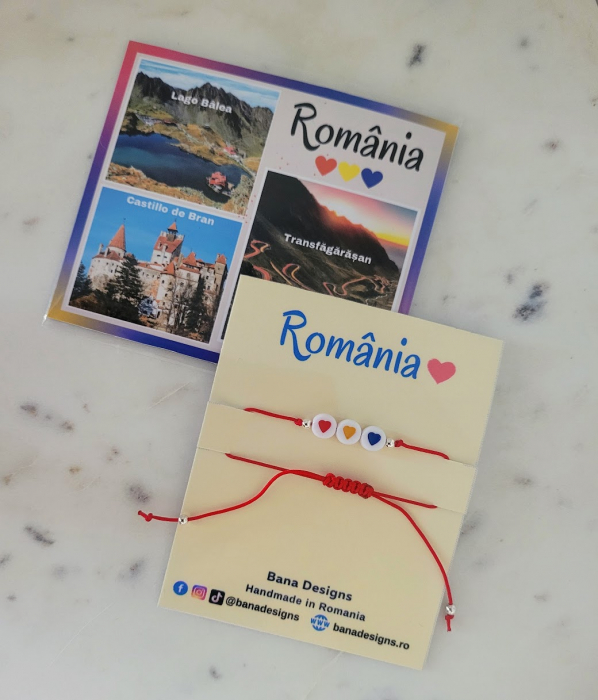 Bratara Romania, cu inimioare in culorile steagului Romanesc, suvenir din Romania cu snur ajustabil [6]