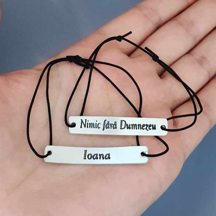 Nimic fara Dumnezeu, set de 2 bratari personalizate pentru cuplu, cu gravare fata verso si snur simplu, ajustabil [3]