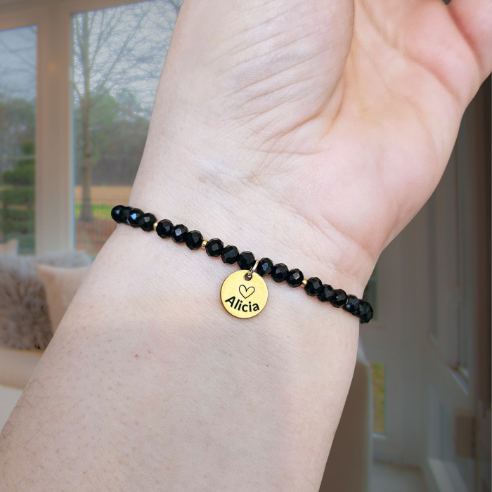 Brățară Personalizată din Inox Waterproof cu Cristale Negre, cu Nume Gravat [2]