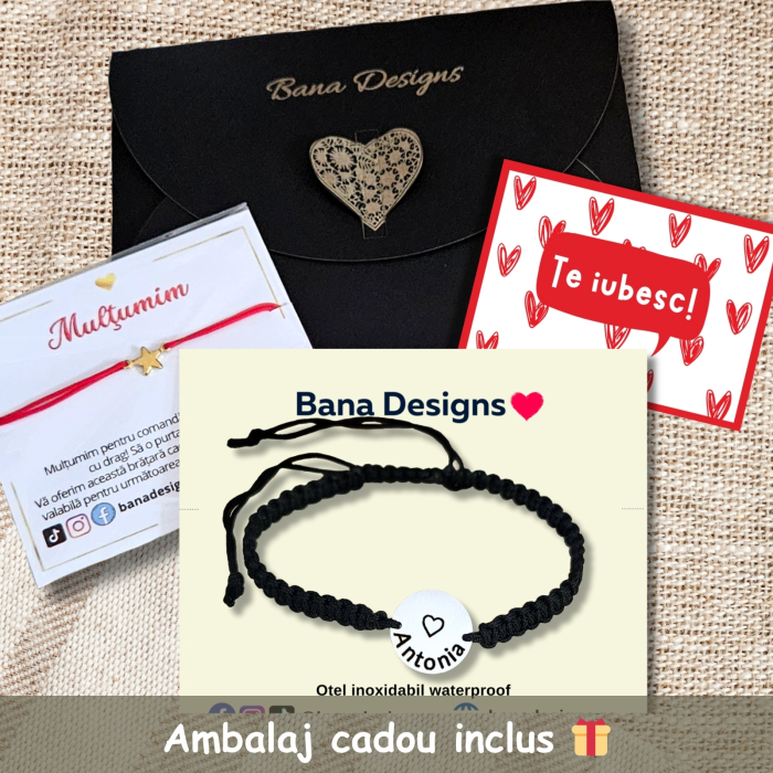 Brățară personalizată cu nume și inimioară gravate pe bănuț din inox [2]