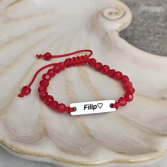 Brățară personalizată pentru copii și bebeluși din inox waterproof, gravată cu nume și inimioară. Șnur ajustabil, cristale colorate, ambalaj elegant, cadou perfect. [4]