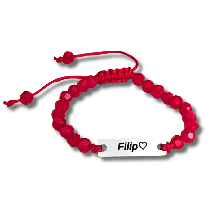 Brățară personalizată pentru copii și bebeluși din inox waterproof, gravată cu nume și inimioară. Șnur ajustabil, cristale colorate, ambalaj elegant, cadou perfect. [2]