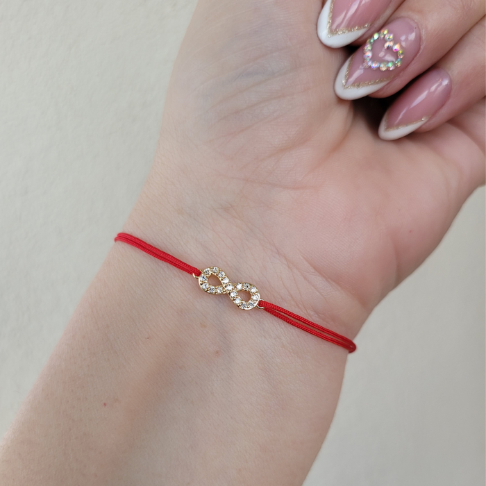 Bratara cu infinit placat cu aur de 18K, cristale Cubic Zirconia si snur ajustabil [3]