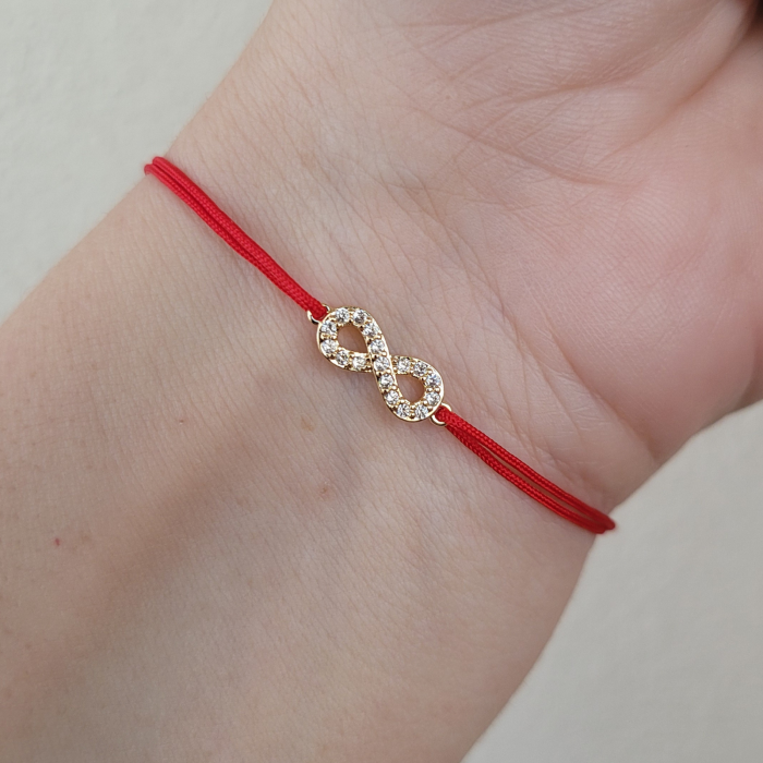 Bratara cu infinit placat cu aur de 18K, cristale Cubic Zirconia si snur ajustabil [4]