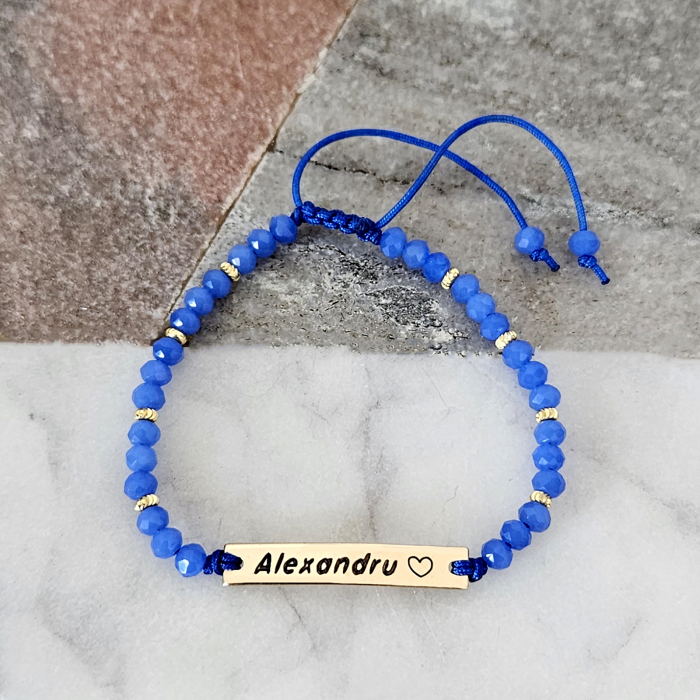 Bratara placata cu aur de 18K personalizata cu nume, cristale negre [4]