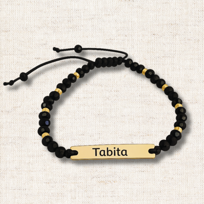 Bratara placata cu aur de 18K personalizata cu nume, cristale negre [5]