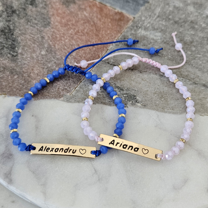Bratara placata cu aur de 18K personalizata cu nume, cristale roz [2]
