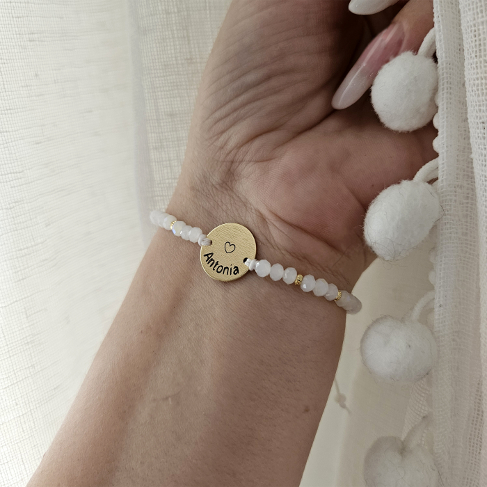 Bratara banut, placata cu aur de 18K personalizata cu nume, cristale albe [3]