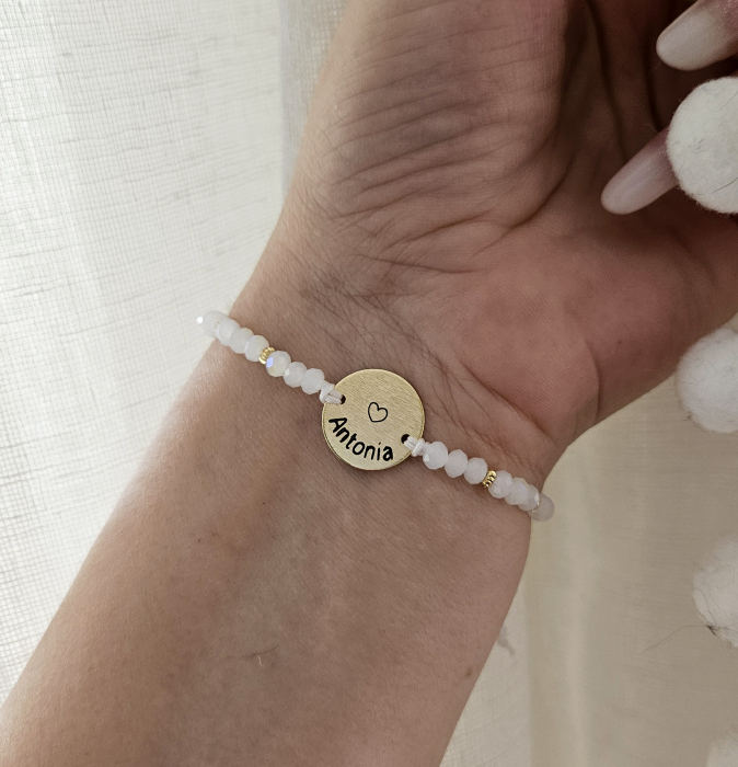 Bratara banut, placata cu aur de 18K personalizata cu nume, cristale albe [2]