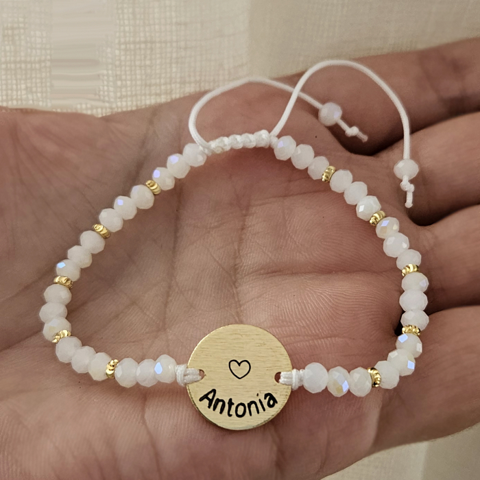 Bratara banut, placata cu aur de 18K personalizata cu nume, cristale albe [4]