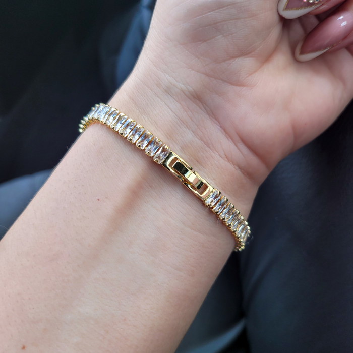 Bratara tip tennis, placata cu aur de 18K cu cristale Cubic Zirconia [8]