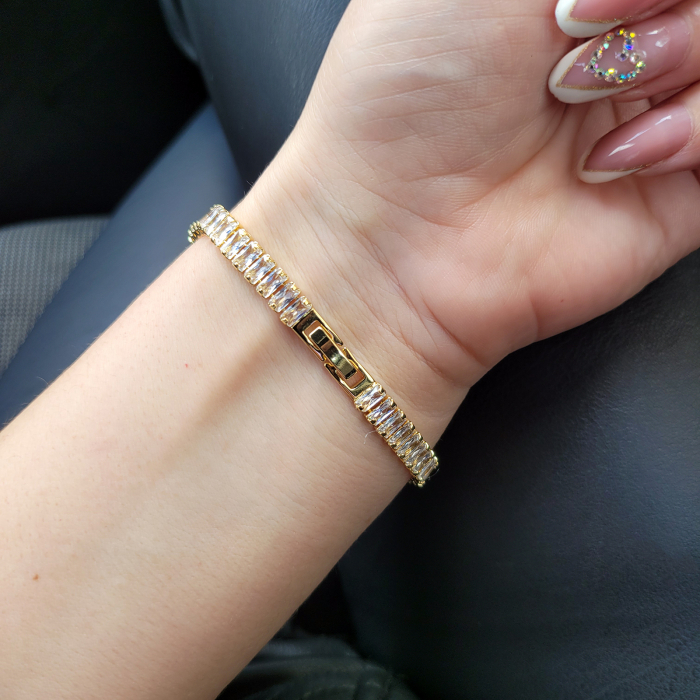 Bratara tip tennis, placata cu aur de 18K cu cristale Cubic Zirconia [2]