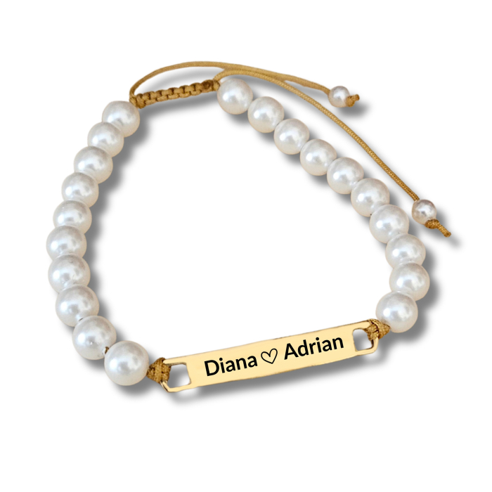 Set de 2 Brățări Personalizate pentru Cuplu – Gravură Laser pe Inox Auriu IP, Onix Negru & Perle Shell [6]