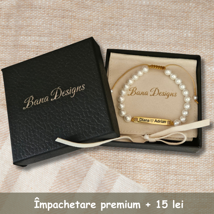 Set de 2 Brățări Personalizate pentru Cuplu – Gravură Laser pe Inox Auriu IP, Onix Negru & Perle Shell [4]