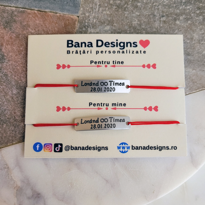 Bratari pentru cuplu gravate cu nume, infinit si data relatiei pe placuta din aluminiu, cu inchidere ajustabila [3]