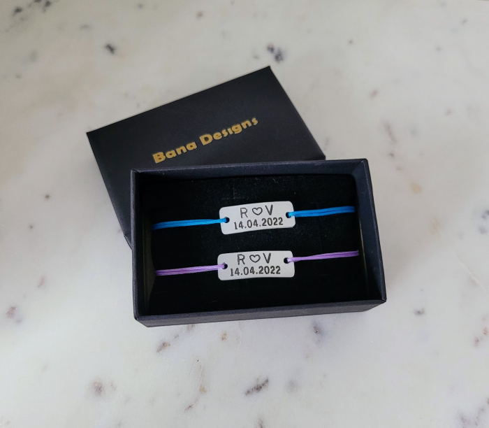 Bratari personalizate pentru cuplu, cu initiale si data relatiei, snur ajustabil simplu, set de 2 [8]