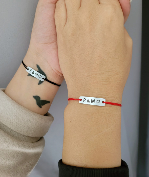 Bratari personalizate pentru cuplu, cu initiale si inimioara, snur ajustabil simplu, set de 2 [8]