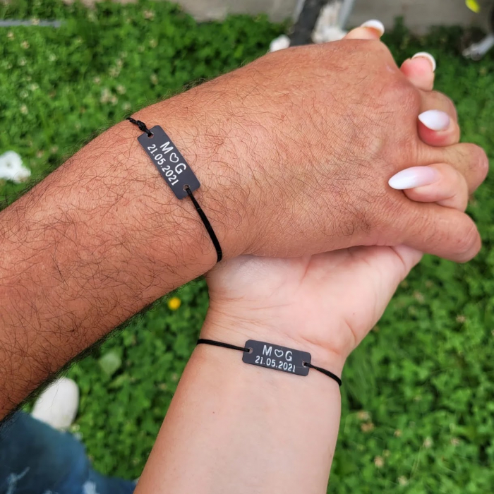 Bratari personalizate pentru cuplu, cu initiale, inimioara si data relatiei [5]