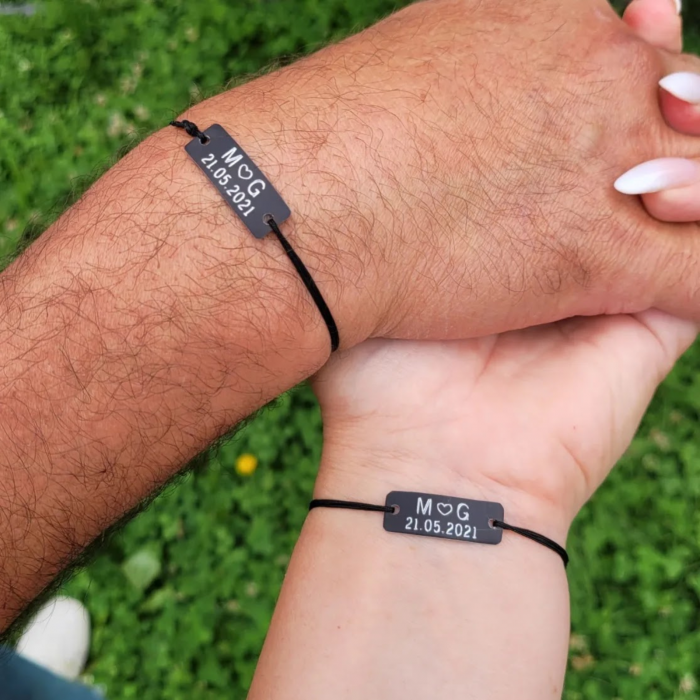 Bratari personalizate pentru cuplu, cu initiale, inimioara si data relatiei [2]