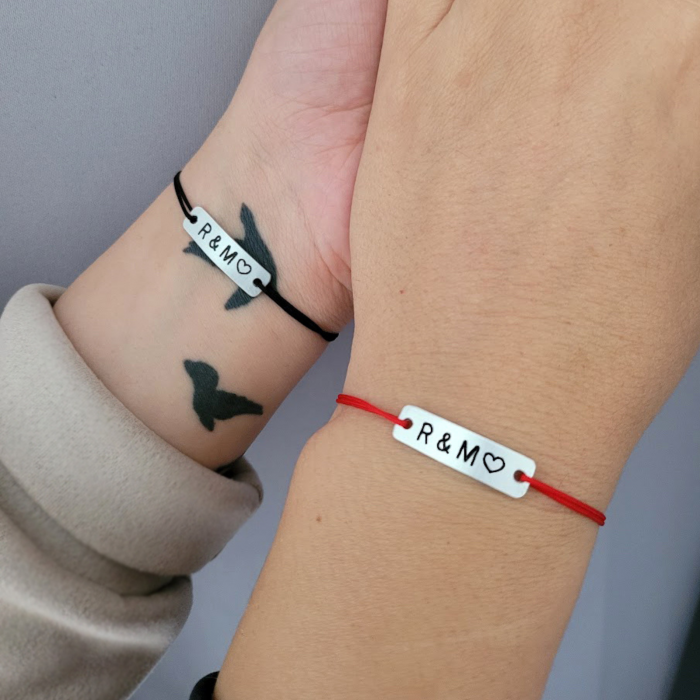 Bratari personalizate pentru cuplu, cu initiale si inimioara, snur ajustabil simplu, set de 2 [6]