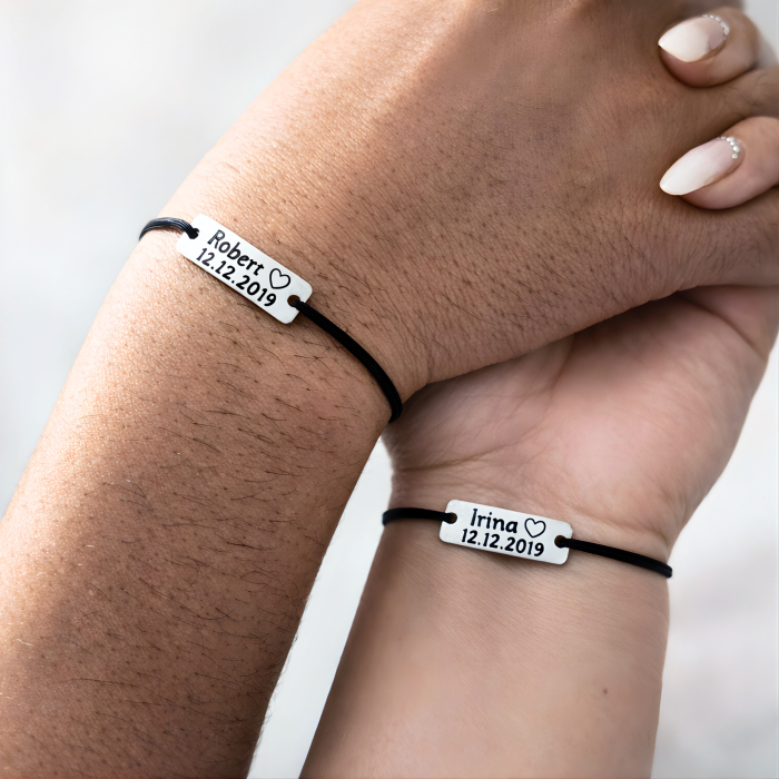 Bratari personalizate pentru cuplu gravate cu nume si data pe placuta din aluminiu, cu inchidere ajustabila [3]