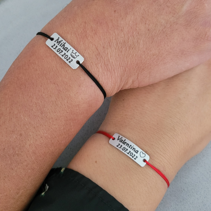 Bratari personalizate pentru cuplu gravate cu nume si data, cu inchidere ajustabila [3]