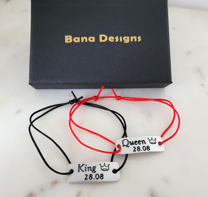 Bratari personalizate pentru cuplu, King, Queen si data cu snur ajustabil simplu [4]
