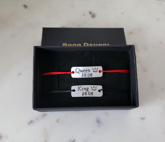 Bratari personalizate pentru cuplu, King, Queen si data cu snur ajustabil simplu [5]