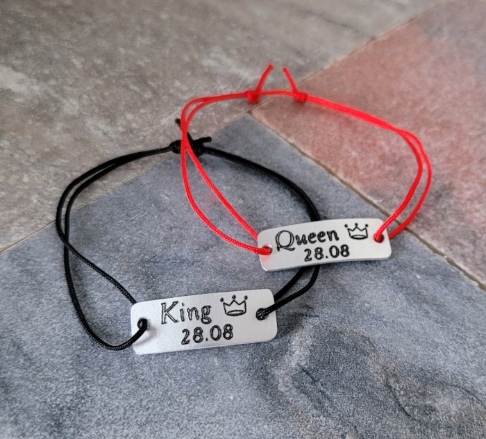 Bratari personalizate pentru cuplu, King, Queen si data cu snur ajustabil simplu [3]