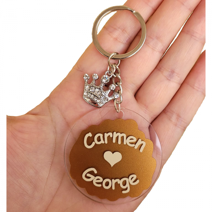Breloc personalizat acrilic, cu 2 nume si coronita cu cristale rhinestones [2]