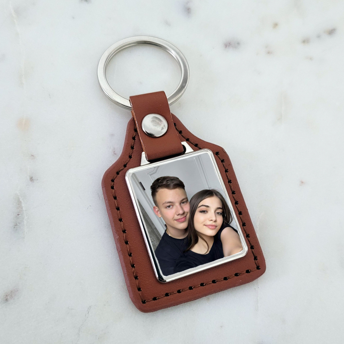 Breloc personalizat cu fotografie, imitatie din piele, cadou pentru cuplu [3]