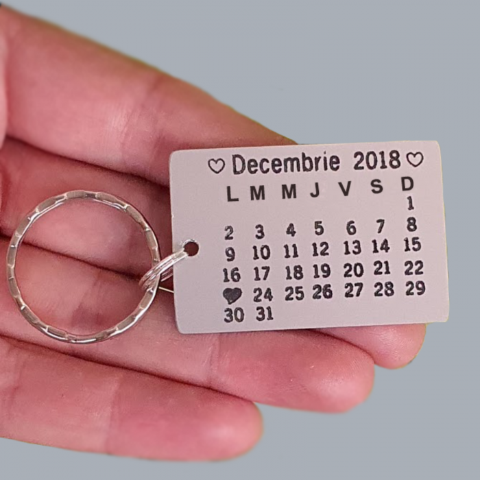 Breloc personalizat cu calendar, Save the Date, argintiu [2]