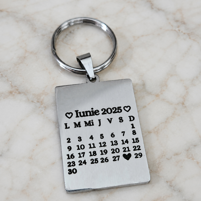 Breloc Personalizat cu Calendar, Data Voastră Specială Gravata în Inox [3]