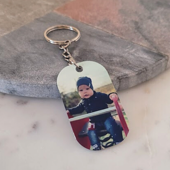 Breloc personalizat cu fotografie pe fata si mesaj pe spate, cadou pentru tata [5]