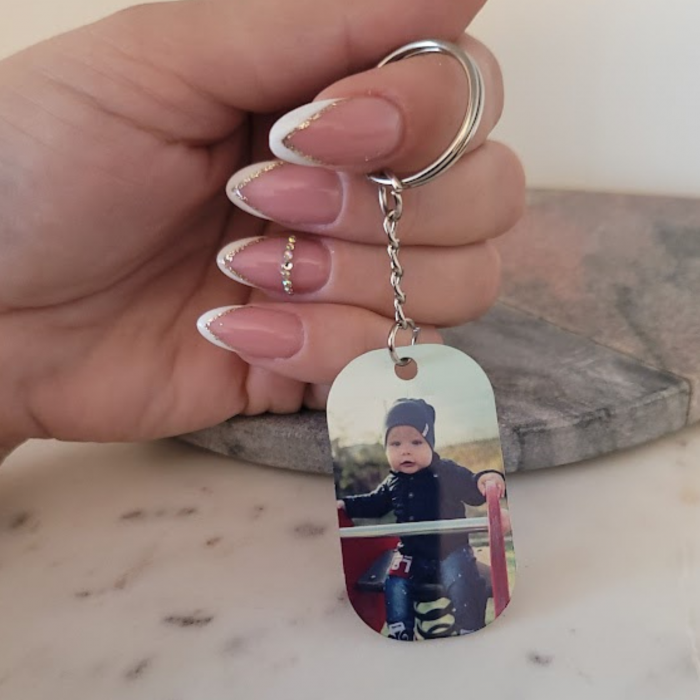 Breloc personalizat cu fotografie pe fata si mesaj pe spate, cadou pentru tata [3]
