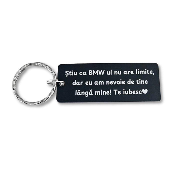 Breloc personalizat cu mesaj de dragoste pentru iubit, gravat pe plăcuță din aluminiu negru [4]