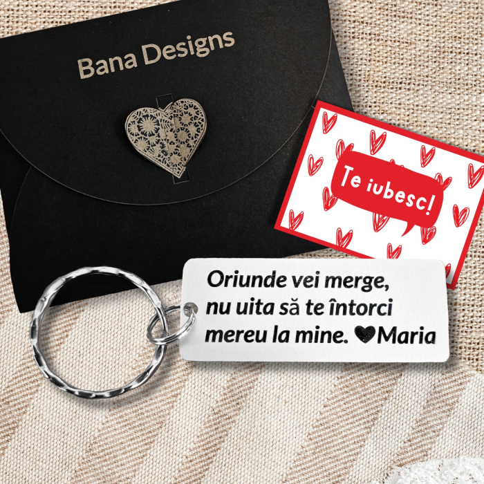 Breloc personalizat cu mesajul Oriunde vei merge, gravat pe dreptunghi din aluminiu [3]