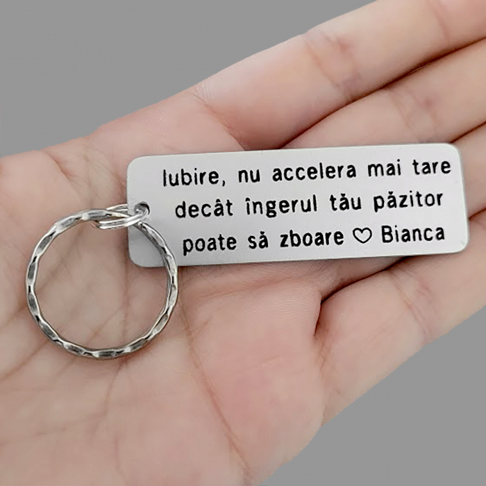 Breloc personalizat cu mesajul Iubire nu accelera mai tare decat ingerul tau poate sa zboare [3]