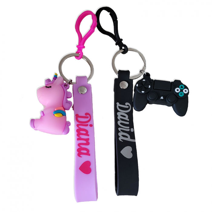 Breloc personalizat din silicon, cu unicorn roz [5]