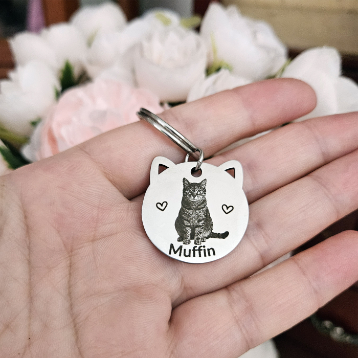 Medalion Personalizat Pisică cu Poză, Breloc Inox Gravat Foto, Medalion Animal de Companie, Cadou Iubitori de Pisici [6]