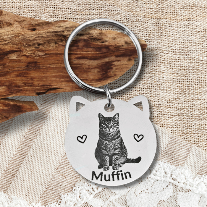 Medalion Personalizat Pisică cu Poză, Breloc Inox Gravat Foto, Medalion Animal de Companie, Cadou Iubitori de Pisici [2]