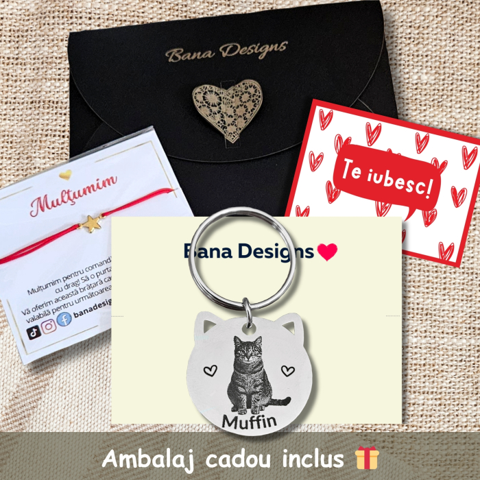 Medalion Personalizat Pisică cu Poză, Breloc Inox Gravat Foto, Medalion Animal de Companie, Cadou Iubitori de Pisici [4]