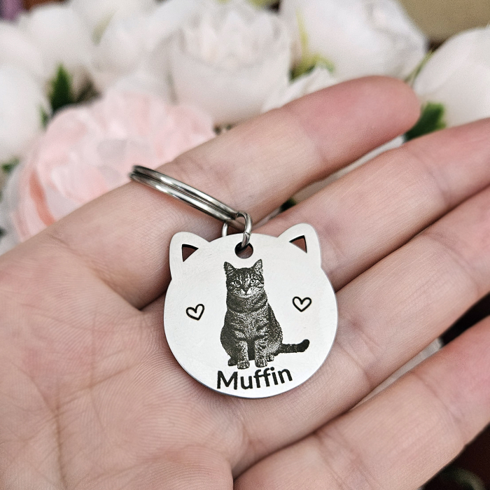 Medalion Personalizat Pisică cu Poză, Breloc Inox Gravat Foto, Medalion Animal de Companie, Cadou Iubitori de Pisici [3]