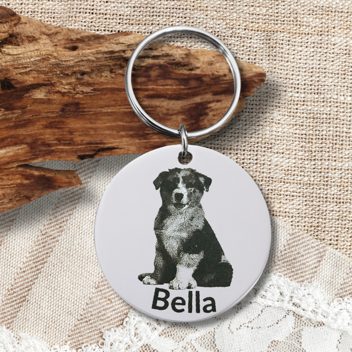 Breloc Personalizat cu Poză Animal de Companie, Breloc Inox Gravat Cățel Pisică [2]